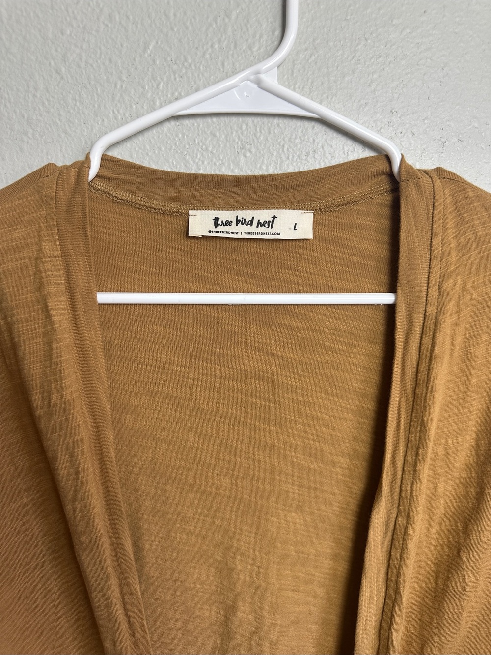 Three Bird Nest Mustard Tan Open-Front duster Cardigan - Picture 2 of 5